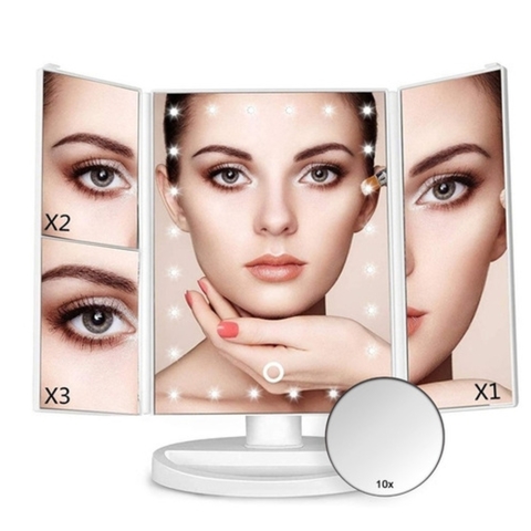 Espejo Plateado con Luz 10x - Maquillaje y tratamientos faciales