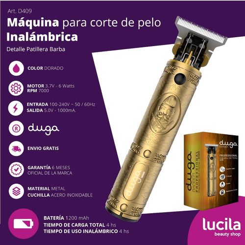 Cortadora De Pelo Patillera Barberia Inalambrica Duga D409