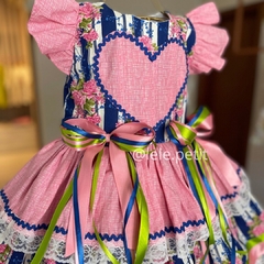 Vestido Junino Coração - Floral Azul/Rosa - comprar online