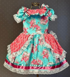 (pronta entrega) Vestido Junino Avental floral tiffany - loja online