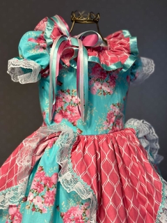 (pronta entrega) Vestido Junino Avental floral tiffany - LELE PETIT