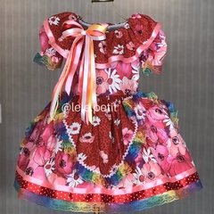 Vestido Junino Avental (pronta entrega) - Floral Rosa/Vermelho