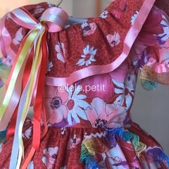 Vestido Junino Avental (pronta entrega) - Floral Rosa/Vermelho - comprar online