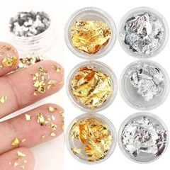 KIT FOLHAS DE OURO PARA DECORAÇÃO DE UNHAS | 5 OURO + 5 PRATA