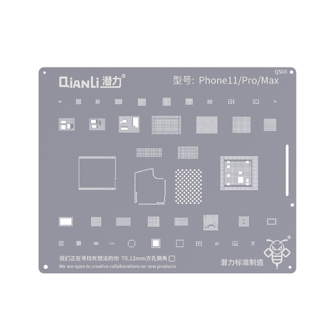 Stencil Reballing iPhone 11 11 Pro 11 Pro Max CPU & IC QianLi QS06 - Plata