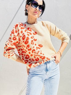Sweater Jaquard print naranja en internet
