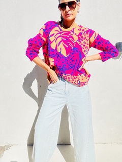 Sweater Panther print rosa - tienda online