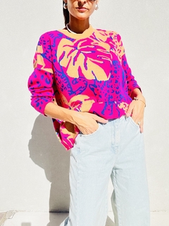 Sweater Panther print rosa - tienda online