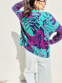 Sweater Panther print azul - tienda online