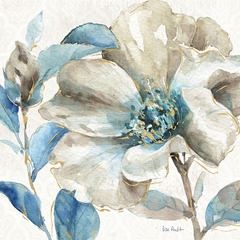 quadro de flores com tons de azul