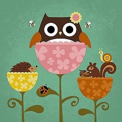 Owl, Squirrel and Hedgehog in Flowers - Nancy Lee