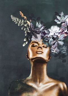 Gravura rosto de mulher com flores na cabeça