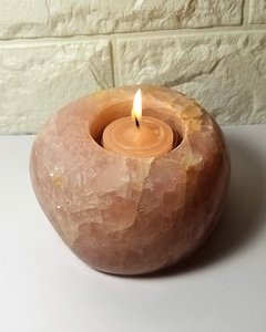Porta-velas de quartzo rosa com orgonite - 983g - amor na internet