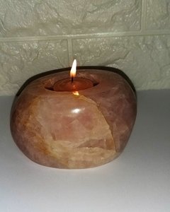 Porta-velas de quartzo rosa com orgonite - 983g - amor - Orgonites e loja de artigos esotéricos