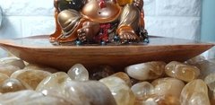 Buda da alegria sentado na gamela com orgonite - Prosperidade