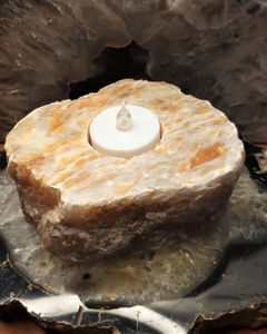 Porta-velas de calcita laranja bruta com orgonite - 1,086kg - loja online