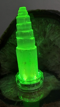 Imagem do Kit torre de selenita 15cm com base cromoterápica 10 leds + controle remoto