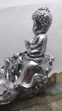 Incensário cascata flores com monge em oração - prata - comprar online