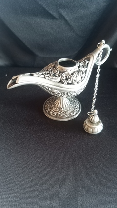 Lâmpada mágica de aladim 12cm cor prata envelhecida