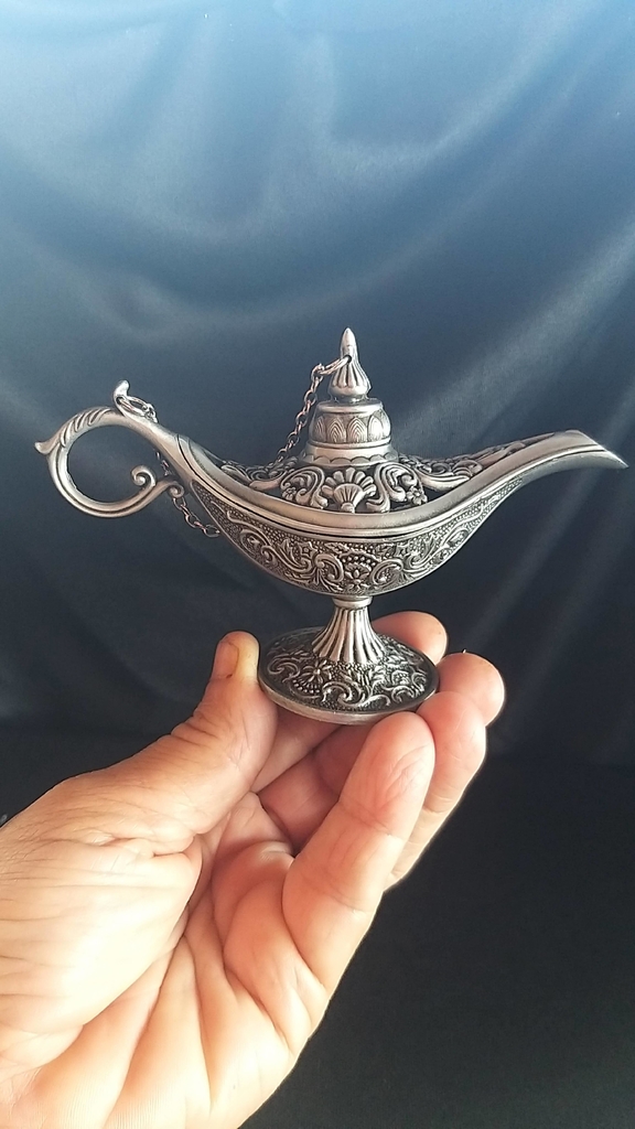Lâmpada mágica de aladim 12cm cor prata envelhecida
