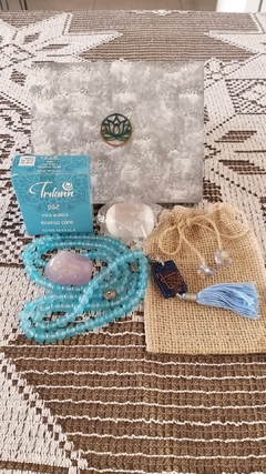 Kit de meditação com japamala de jade, incenso , cristal e mini massageador de selenita