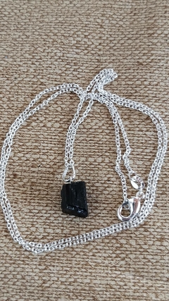 Pingente turmalina negra pino prata 950 corrente prata 925 - escudo energético