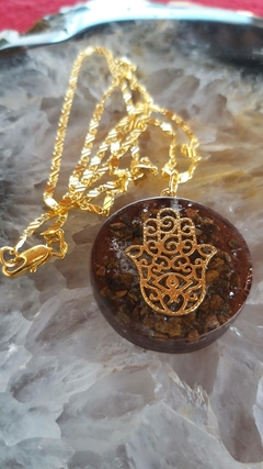 Orgonite pingente mão Hamsa intuição e proteção corrente folheada a ouro - comprar online