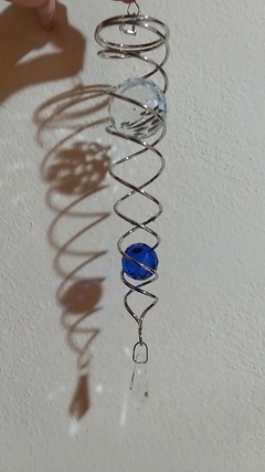 Captador de energia/espiral metal com cristais facetados 28cm - bola azul - loja online