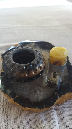 Kit vasinho e mini incensário de orgonite + vela aromática - turmalina negra