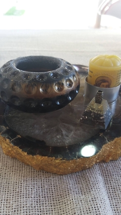 Kit vasinho e mini incensário de orgonite + vela aromática - turmalina negra - comprar online