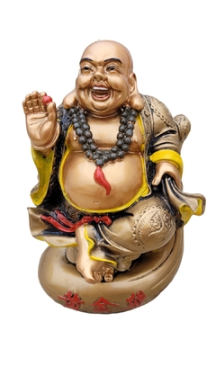 Buda sorridente feng shui - resina 15cm de altura - comprar online