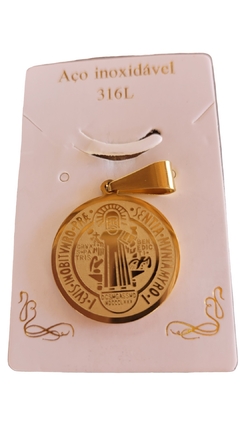 Medalha de São Bento dourada em aço cirúrgico 316L