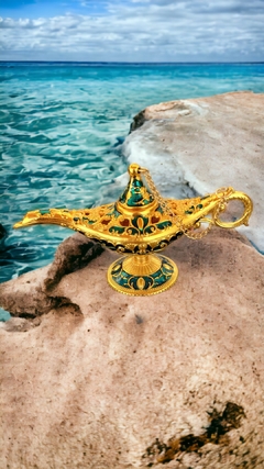 Lâmpada mágica de aladim 12cm cor azul e dourado