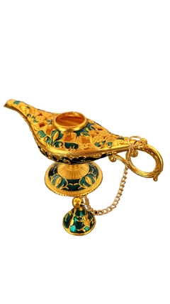 Lâmpada mágica de aladim 12cm cor azul e dourado - Orgonites e loja de artigos esotéricos