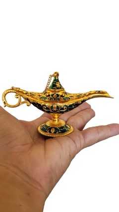 Lâmpada mágica de aladim 12cm cor azul e dourado - comprar online
