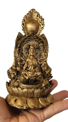 Estatueta da Tríade Amida de deuses budistas, resina 14,5cm
