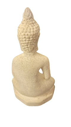 Estatueta Buda Sidarta Mudra Abhaya 12cm arenito branco- resina - Orgonites e loja de artigos esotéricos