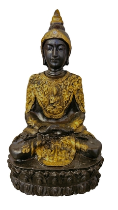 Estatueta Buda tailandês preto com dourado 14,5cm