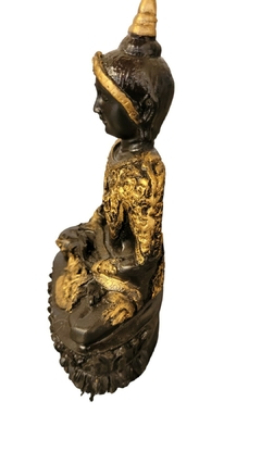 Estatueta Buda tailandês preto com dourado 14,5cm - Orgonites e loja de artigos esotéricos