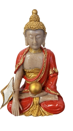 Estatueta Buda Tibetano vermelho com dourado 14cm - resina importada