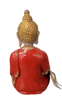 Estatueta Buda Tibetano vermelho com dourado 14cm - resina importada - comprar online