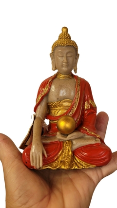 Estatueta Buda Tibetano vermelho com dourado 14cm - resina importada - Orgonites e loja de artigos esotéricos