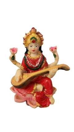 Estatueta de Saraswati na flor de lótus, 9,5cm - deusa da sabedoria