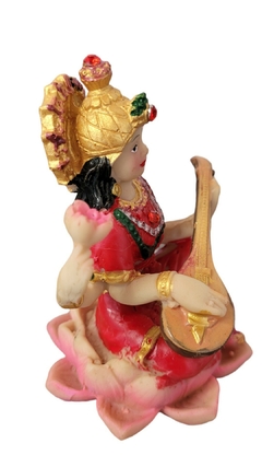 Estatueta de Saraswati na flor de lótus, 9,5cm - deusa da sabedoria - Orgonites e loja de artigos esotéricos