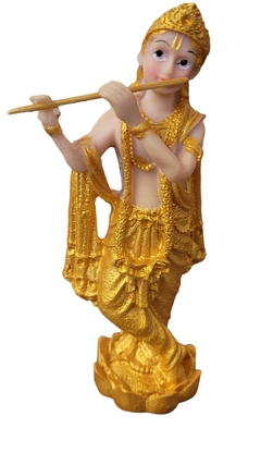 Estatueta Krishna tocando flauta - resina 15cm