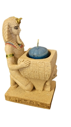 Estátua de Faraó com porta-velas em arenito 16cm na internet