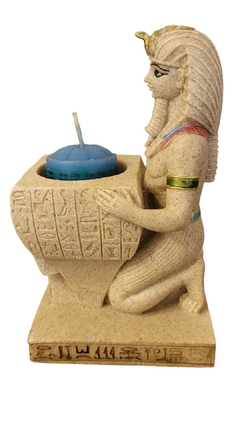 Estátua de Faraó com porta-velas em arenito 16cm - loja online