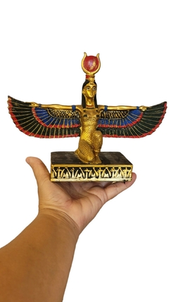 Estátua de Isis alada com sol em resina 23cm de largura