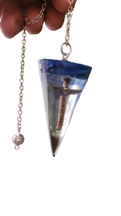 Pêndulo de orgonite 6cm espada de são miguel - cianita azul e pingente bolinha - comprar online