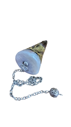 Pêndulo de orgonite do Arcanjo Gabriel 4,5cm com howlita e pingente bolinha - Raio Branco - Orgonites e loja de artigos esotéricos
